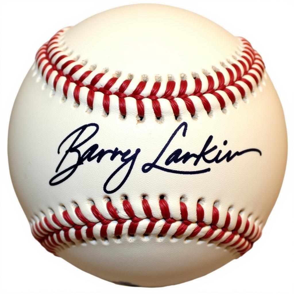 Close-up of a Barry Larkin autographed baseball