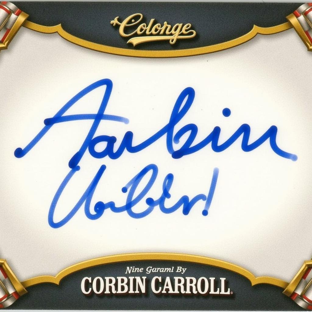 Close-up of a baseball card signed by Corbin Carroll