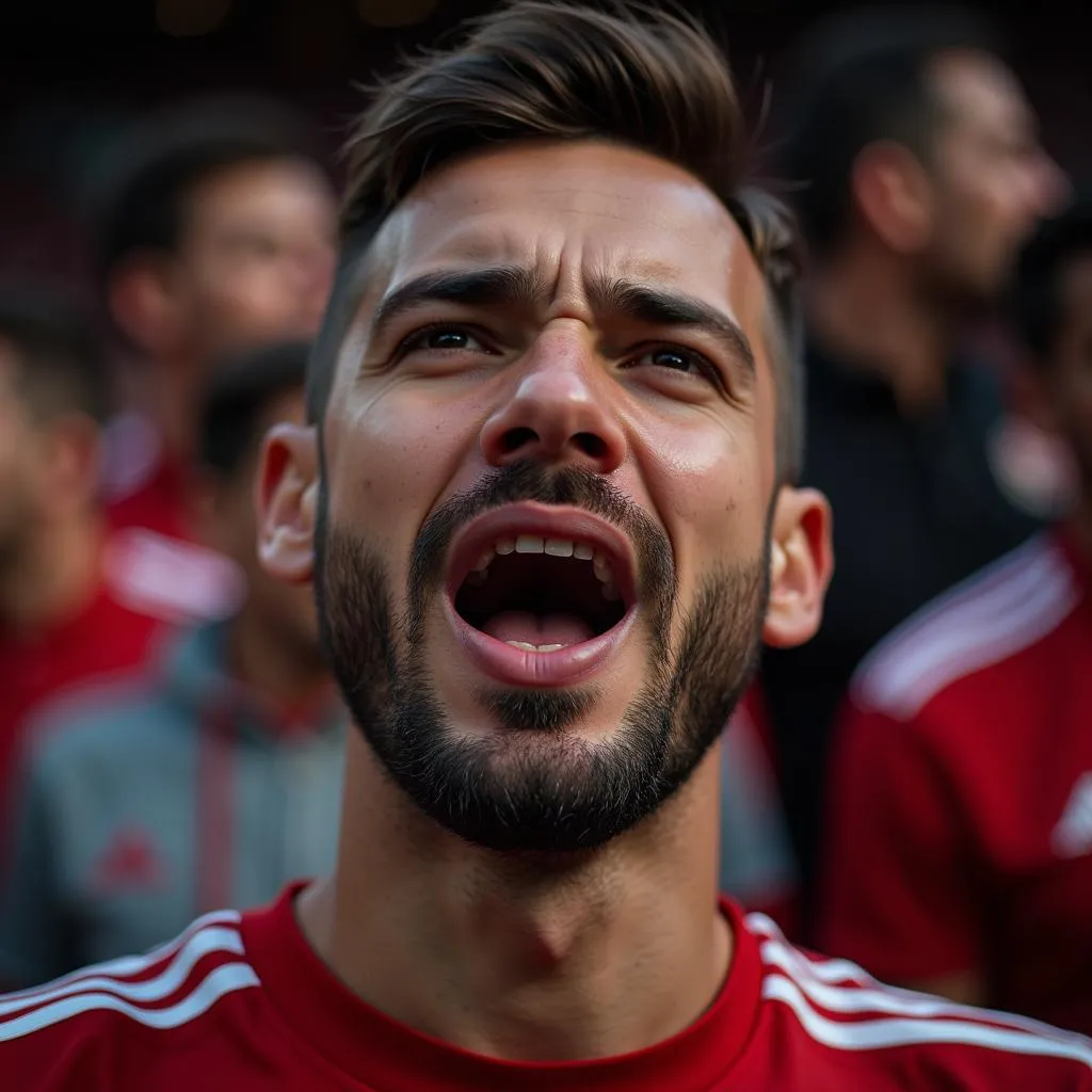 A Beşiktaş fan overcome with emotion after a crucial goal.