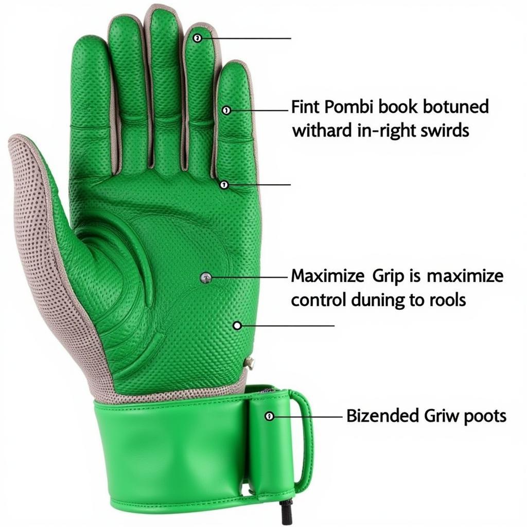 Close-up view of the textured grip on a green youth batting glove.