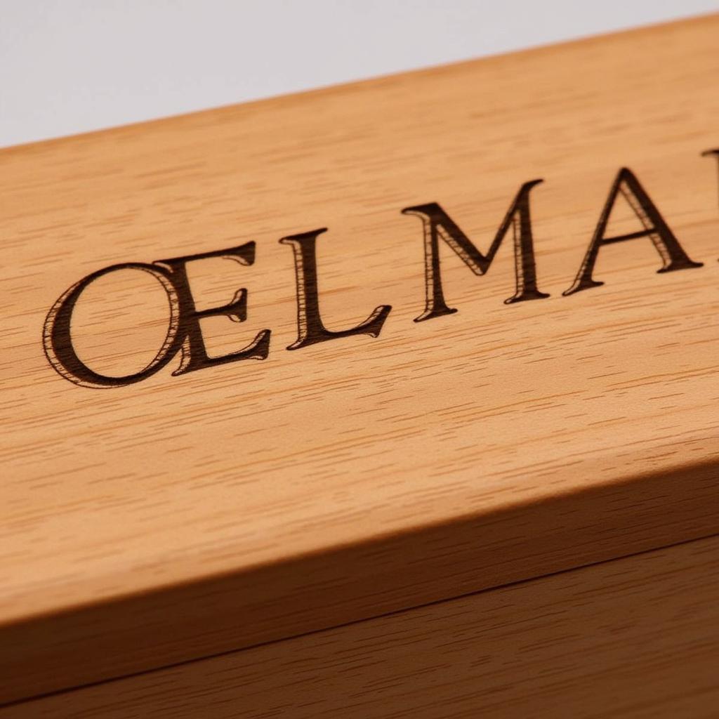 Close Up of Engraved Name on Wooden Dog Urn