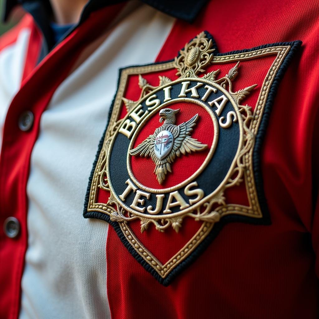 Close-up of the Besiktas emblem on a vintage Tejas shirt