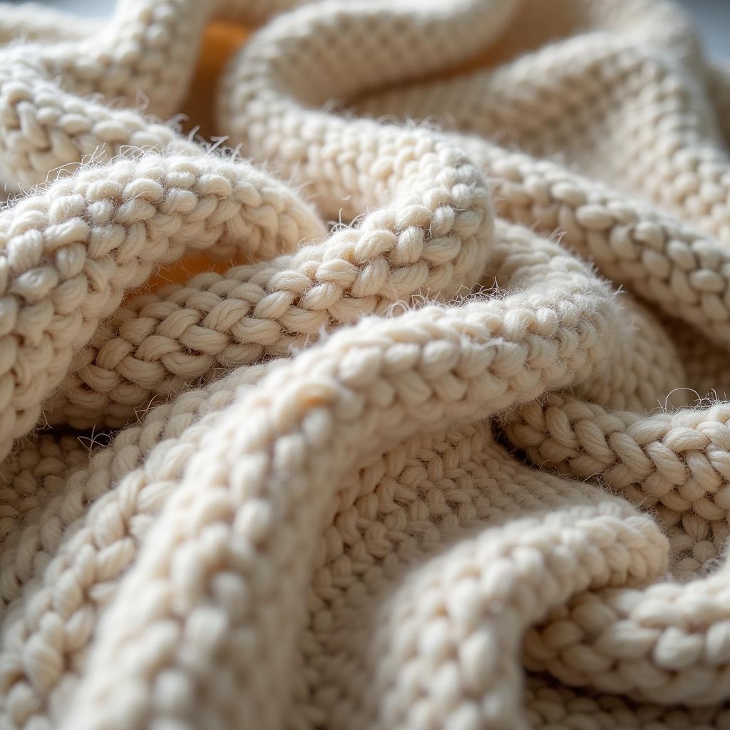  Textured detail of a soft woolen throw blanket