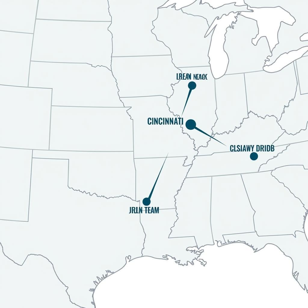 Map showing NBA teams closest to Cincinnati