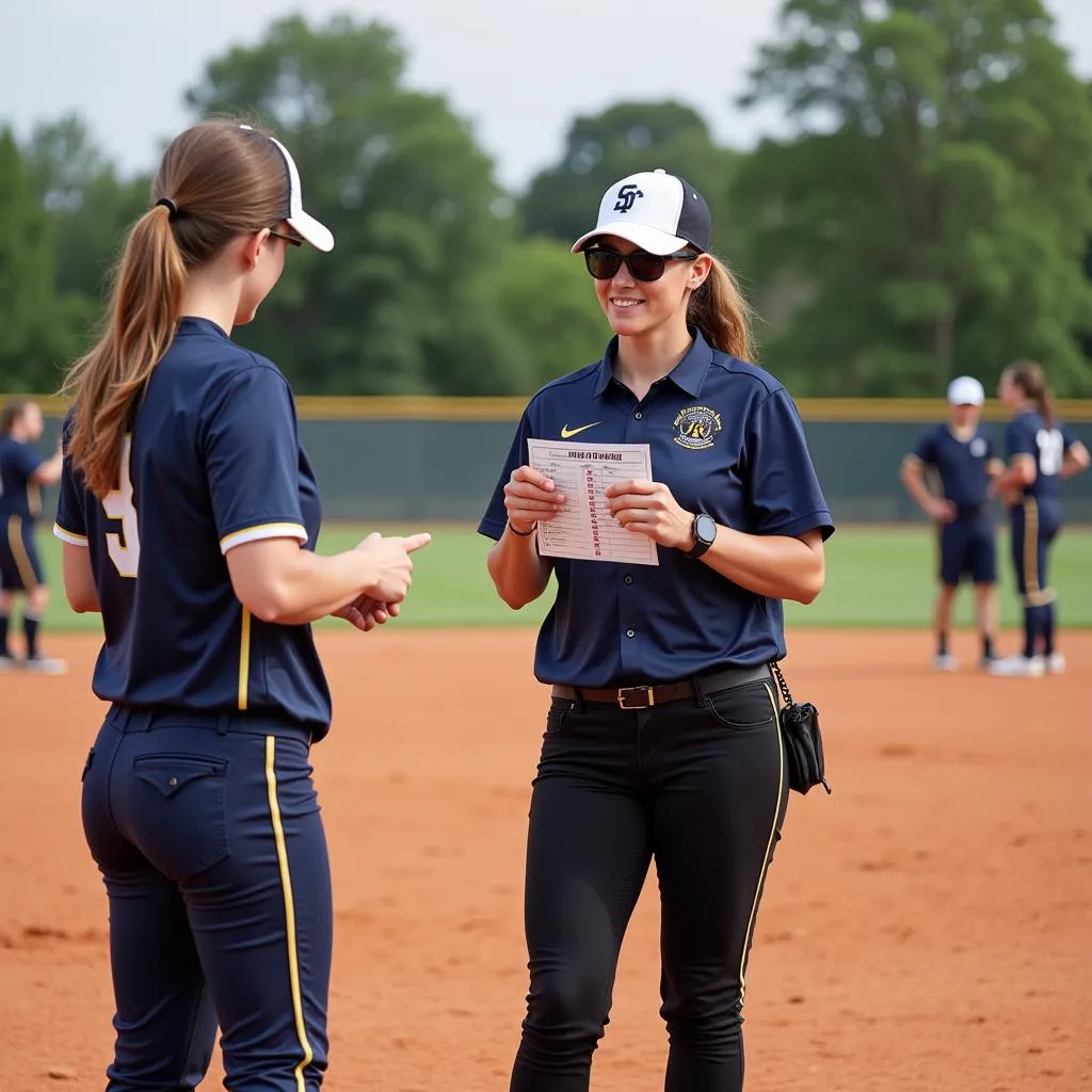 Coach Utilizing Softball Lineup Card During Game