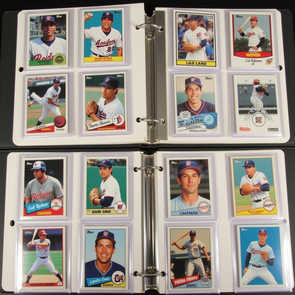 A collection of Cal Ripken Jr. baseball cards in protective sleeves