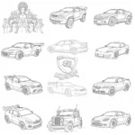 A collection of different Rocket League coloring pages