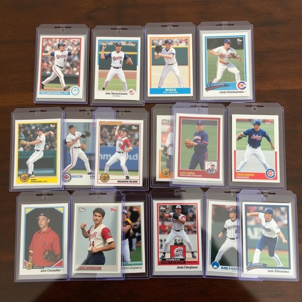 A collection of Josh Christopher rookie cards neatly arranged in protective sleeves to preserve their condition.