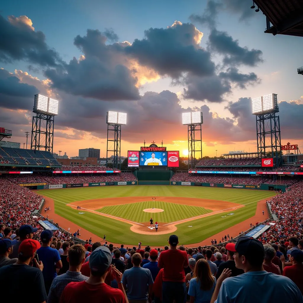 College Baseball Game in a Packed Stadium