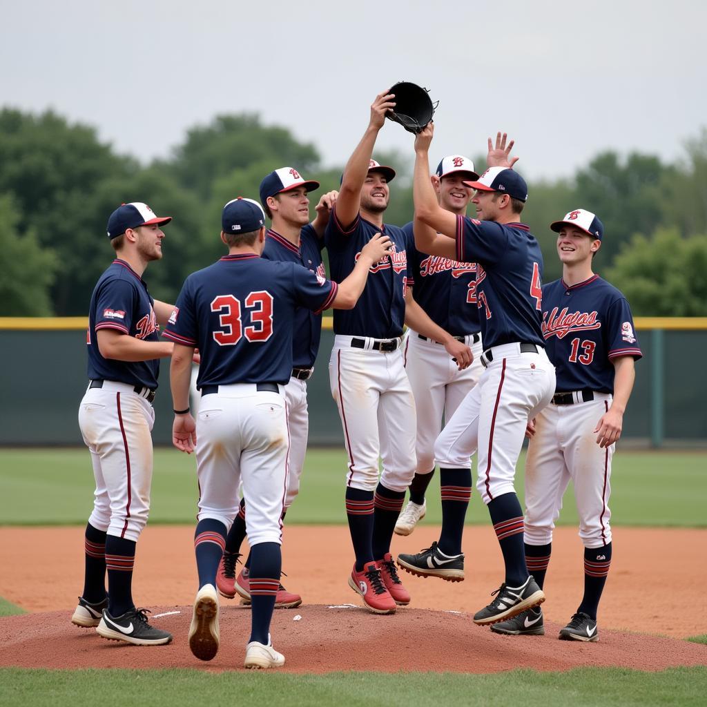 College Baseball Team Celebrates a Win