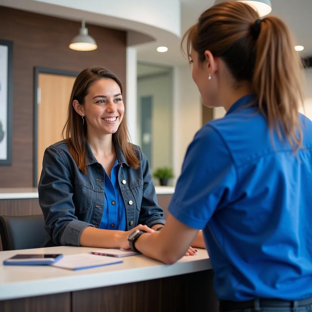 A customer speaking with a Comerica Bank representative