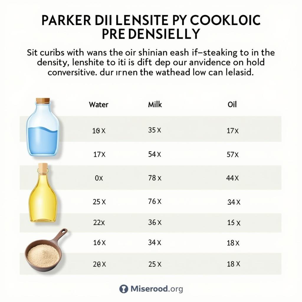 Common Density Chart for Cooking Ingredients