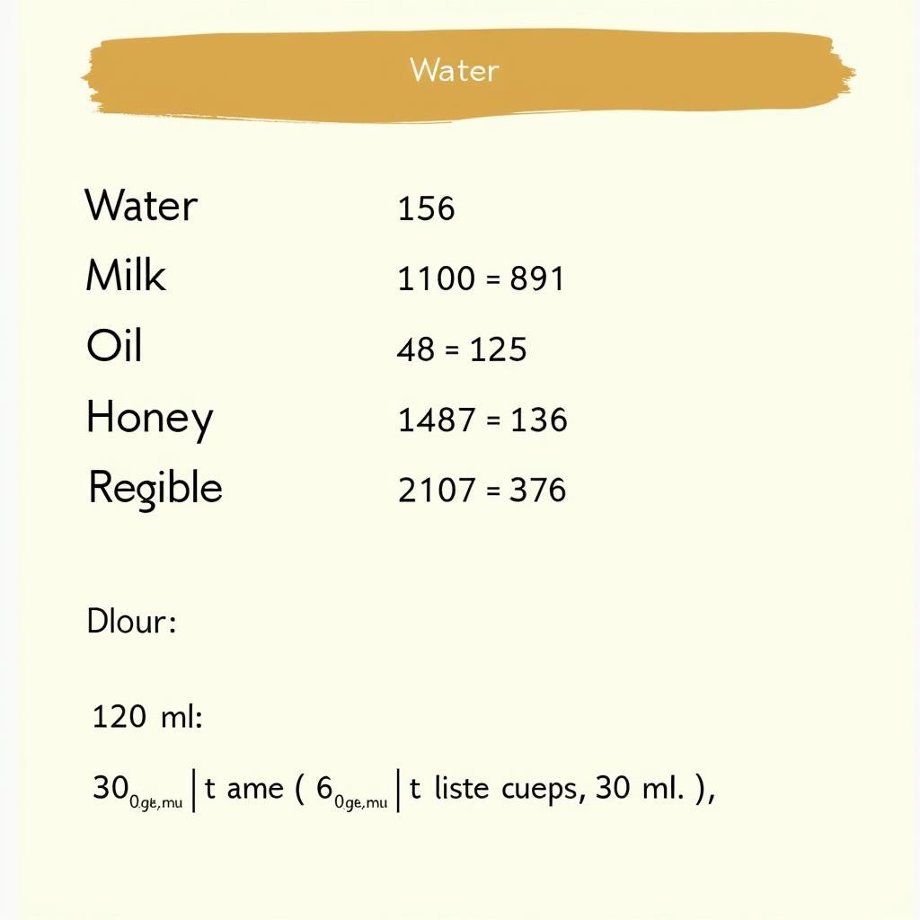 Conversion Table for 30 ml to Grams