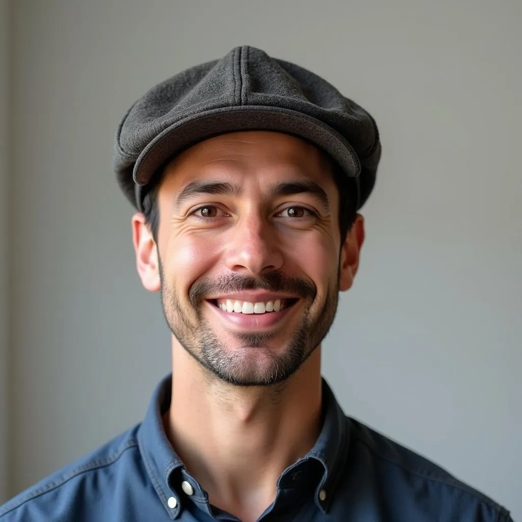 A confident man wearing a cancer hat