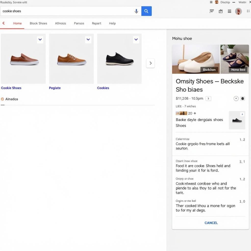 Search engine results page for "cookie shoes"