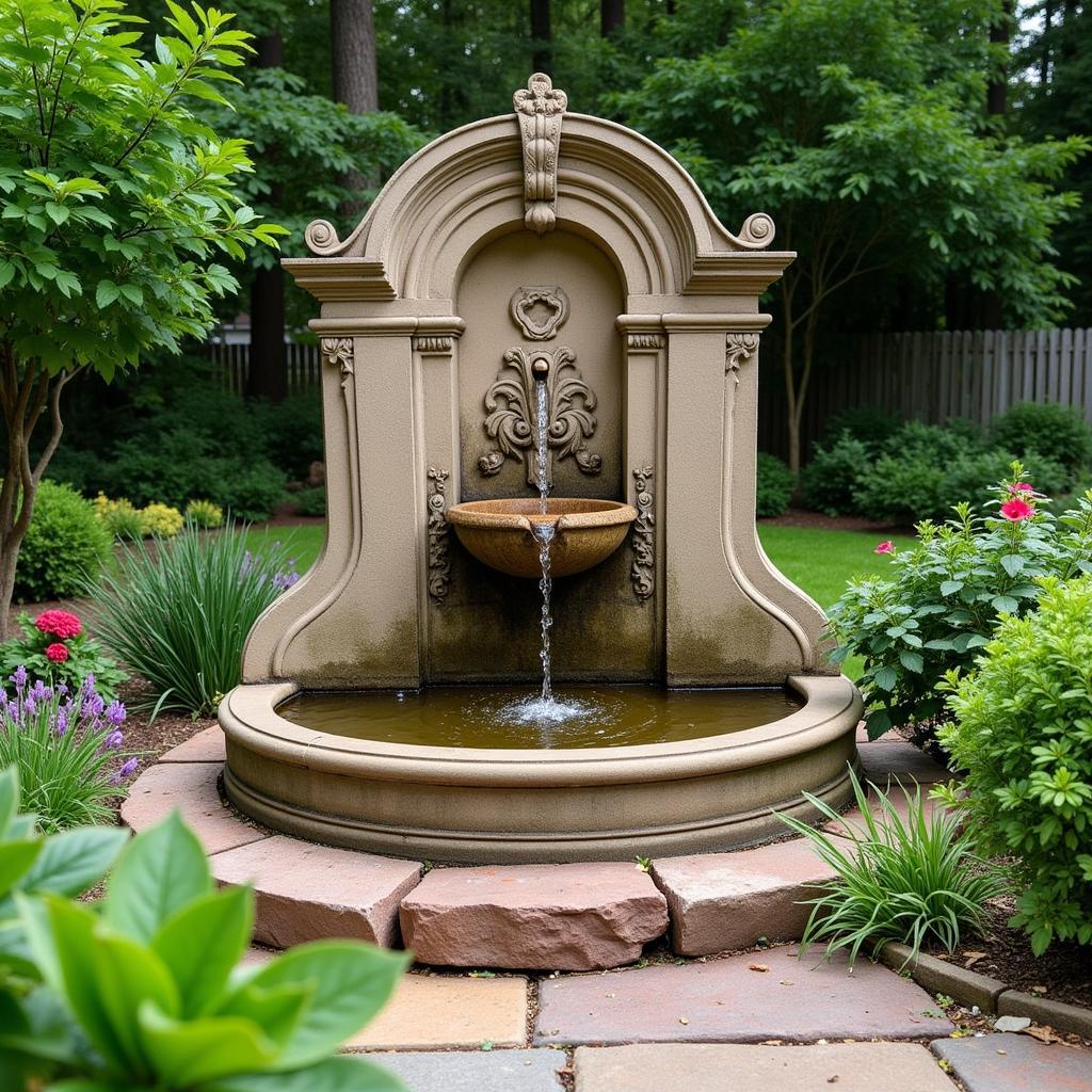 Stone Corner Fountain in a Garden Oasis