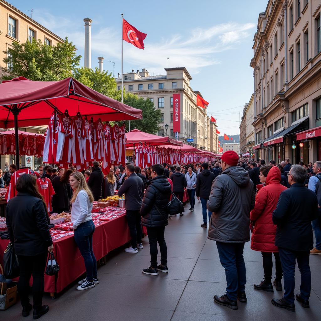 Beşiktaş memorabilia and street vendors at Cunningham Plaza