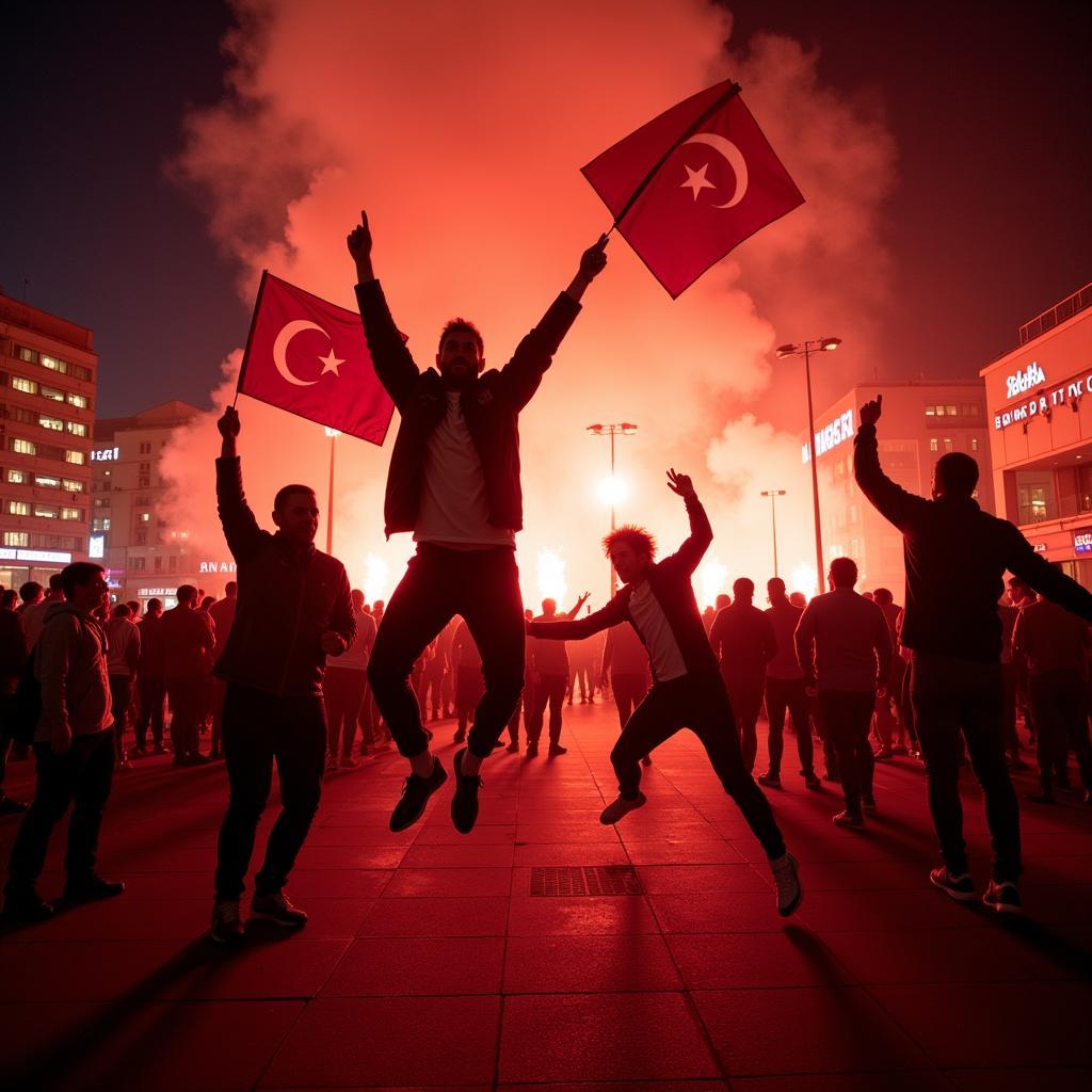 Beşiktaş fans celebrating victory at Cunningham Plaza