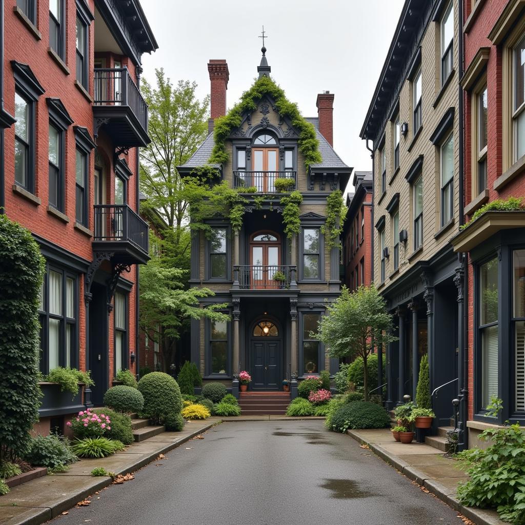 A group of people walk past 4900 Boston Street, their gazes drawn to the building with a mix of curiosity and intrigue.