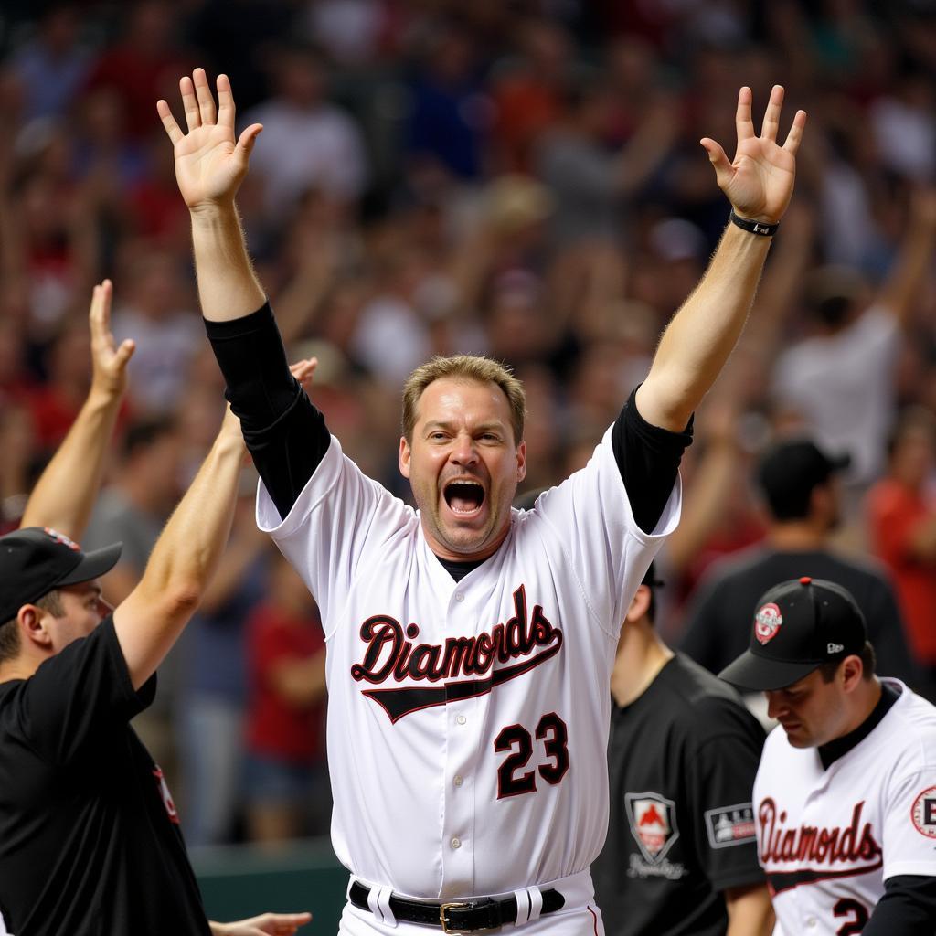 Curt Schilling celebrating with teammates during the 2001 World Series