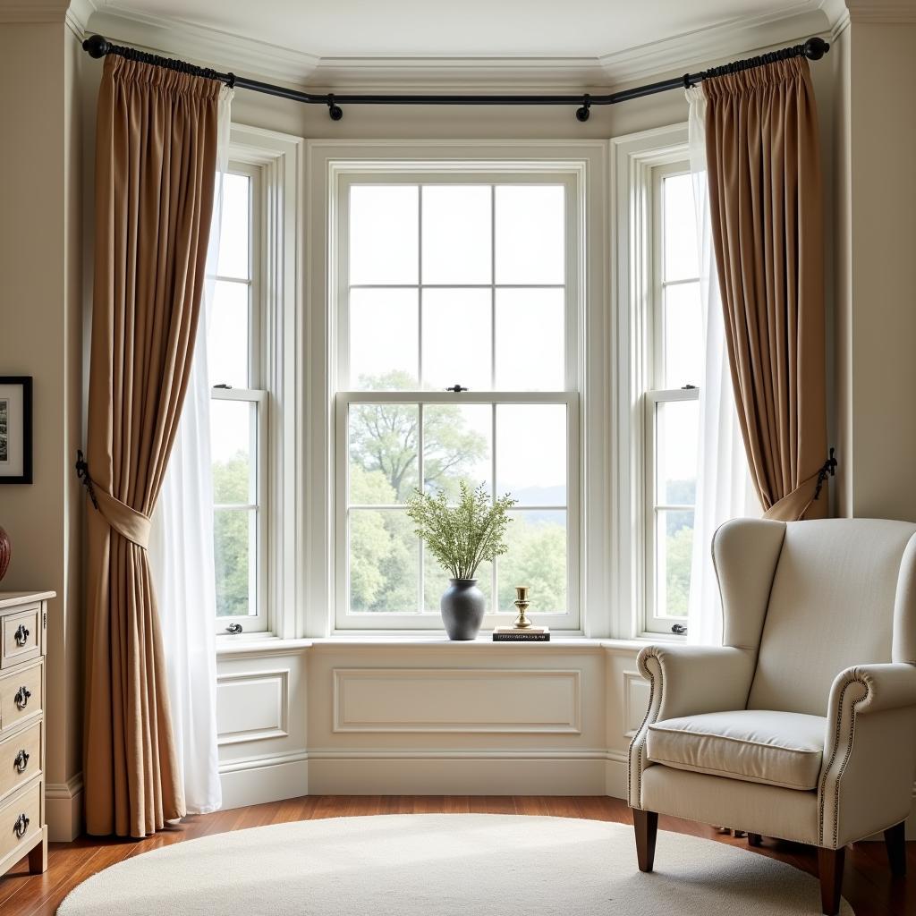 A bay window adorned with a curtain flexible track