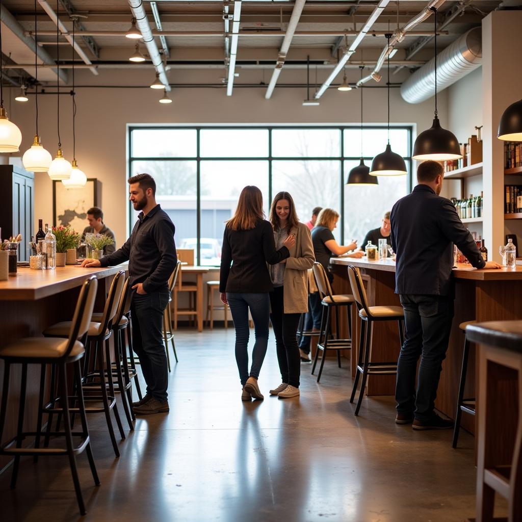 Customers looking at bar stools in a Milwaukee furniture shop