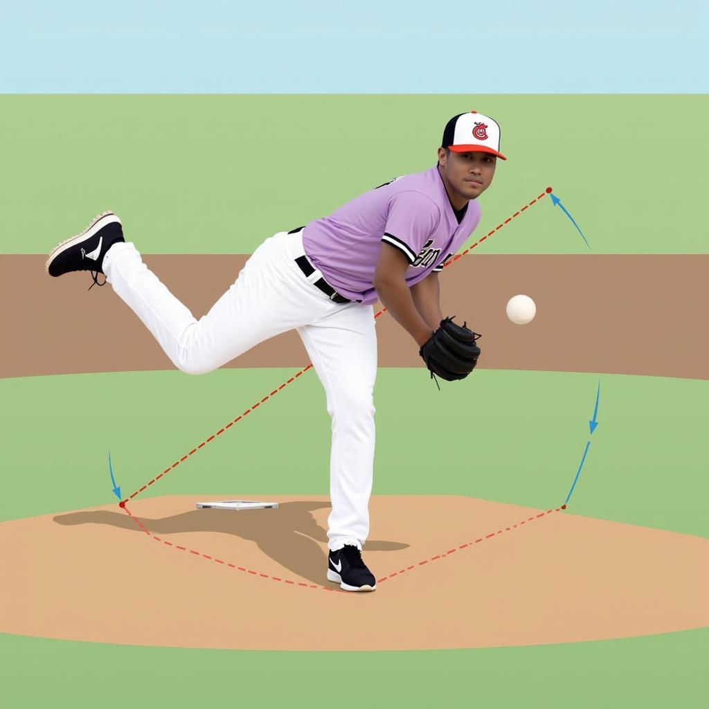 A Division 1 baseball pitcher demonstrating a high release point