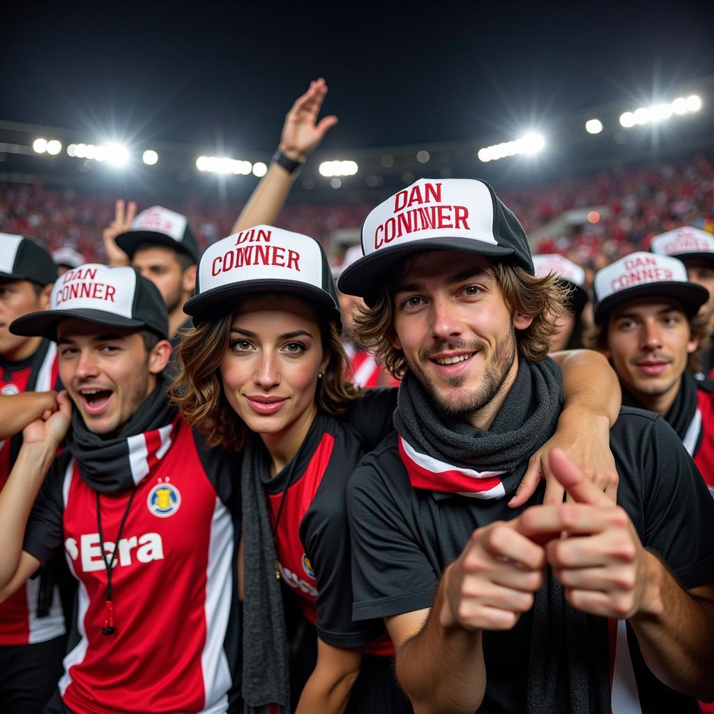 Besiktas fans wearing Dan Conner hats at a football match