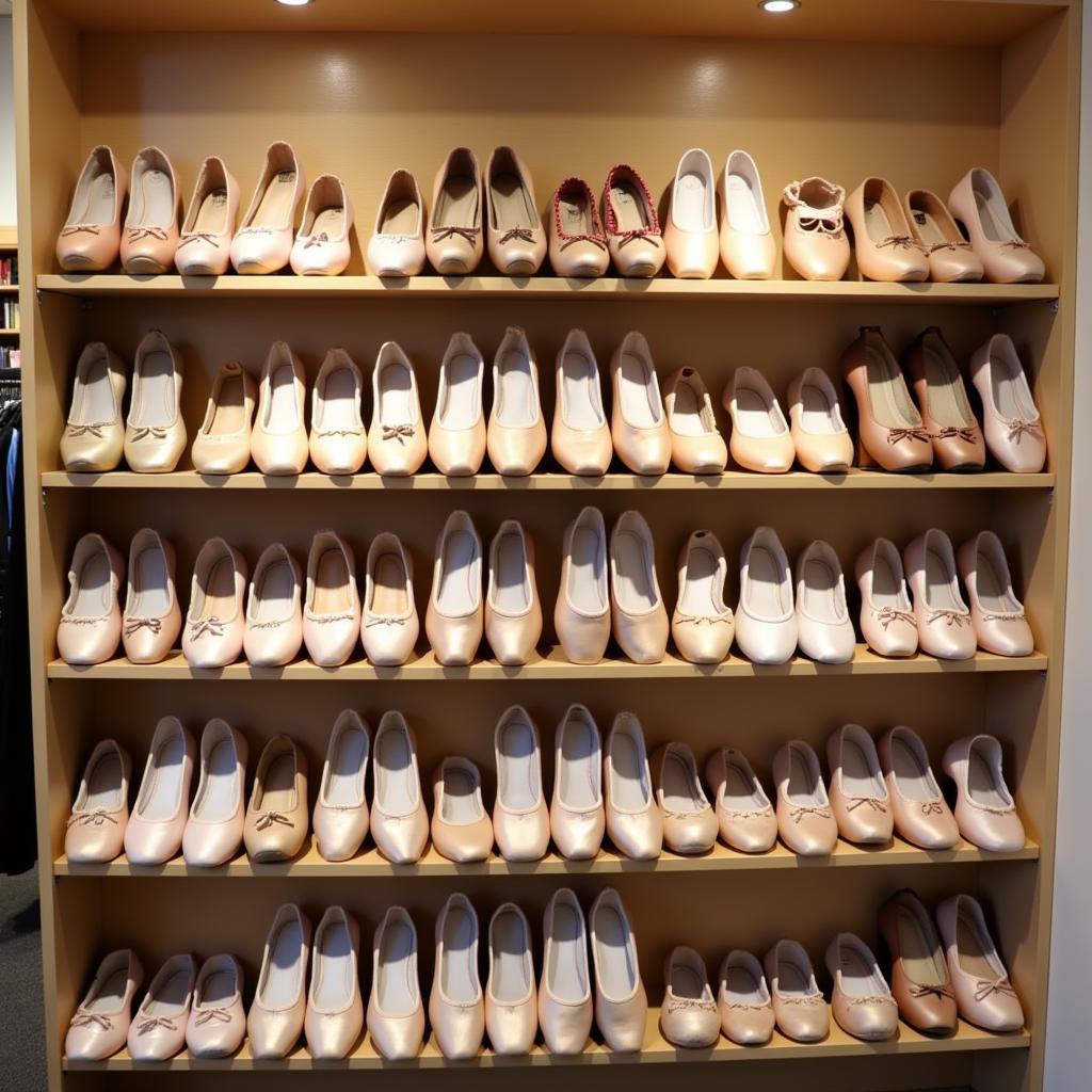 Ballet shoes displayed in a dance store in St. Louis