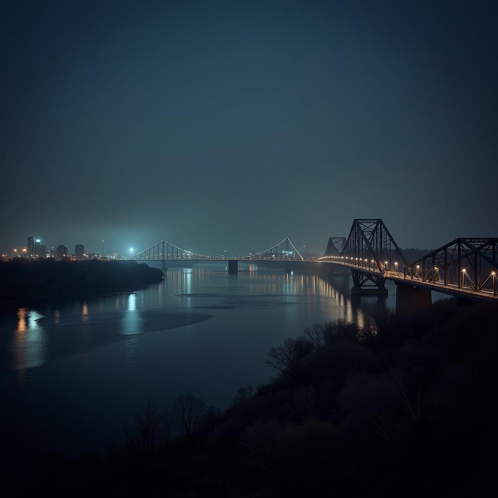 Davenport, Iowa riverfront at night