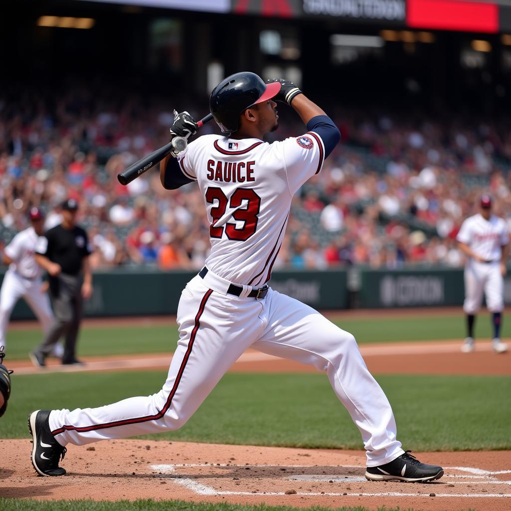 David Justice swinging a bat