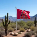 Dbacks flag against Arizona desert landscape