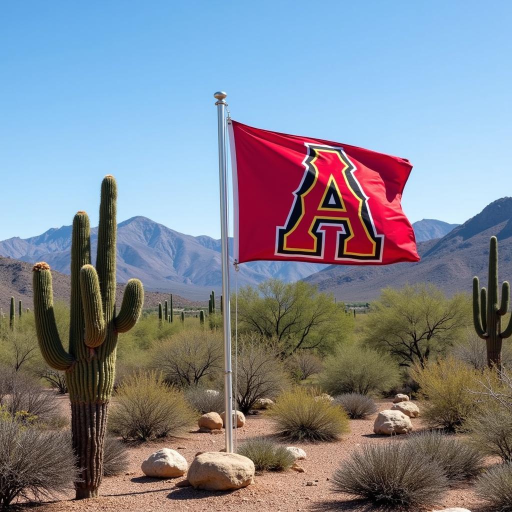 Dbacks flag against Arizona desert landscape