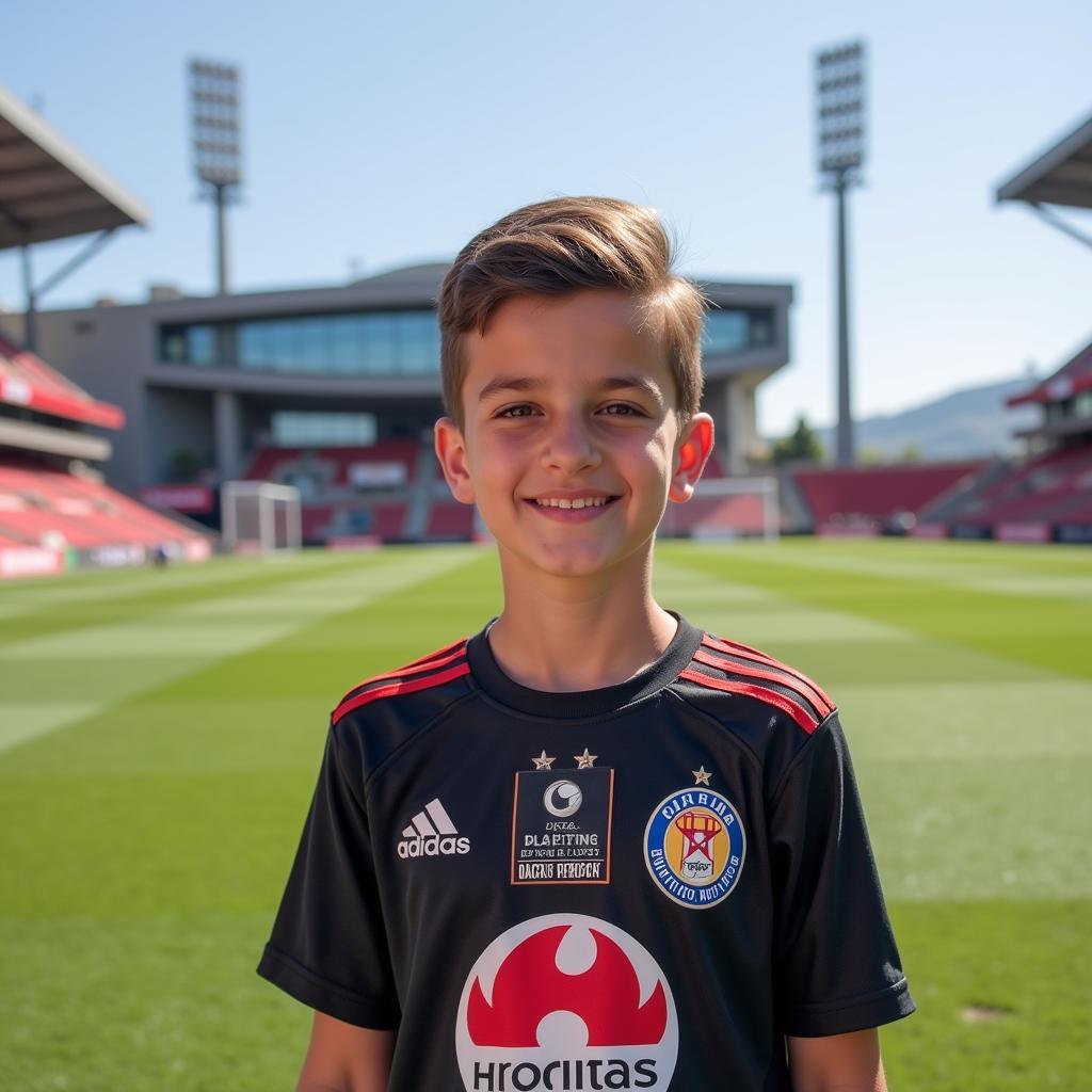 Young fan proudly wearing de la Cruz youth jersey at Vodafone Park