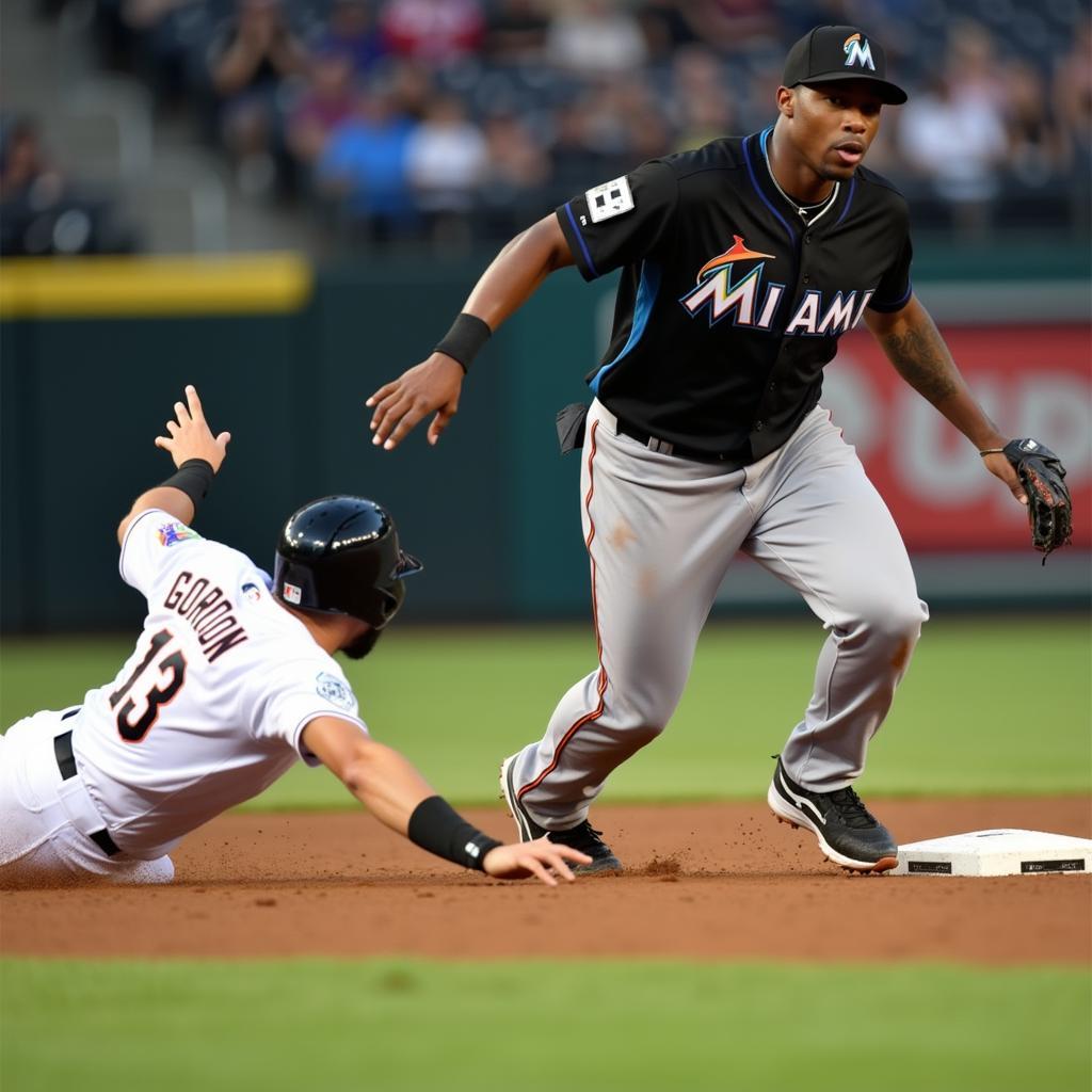 Dee Gordon Stealing Second Base