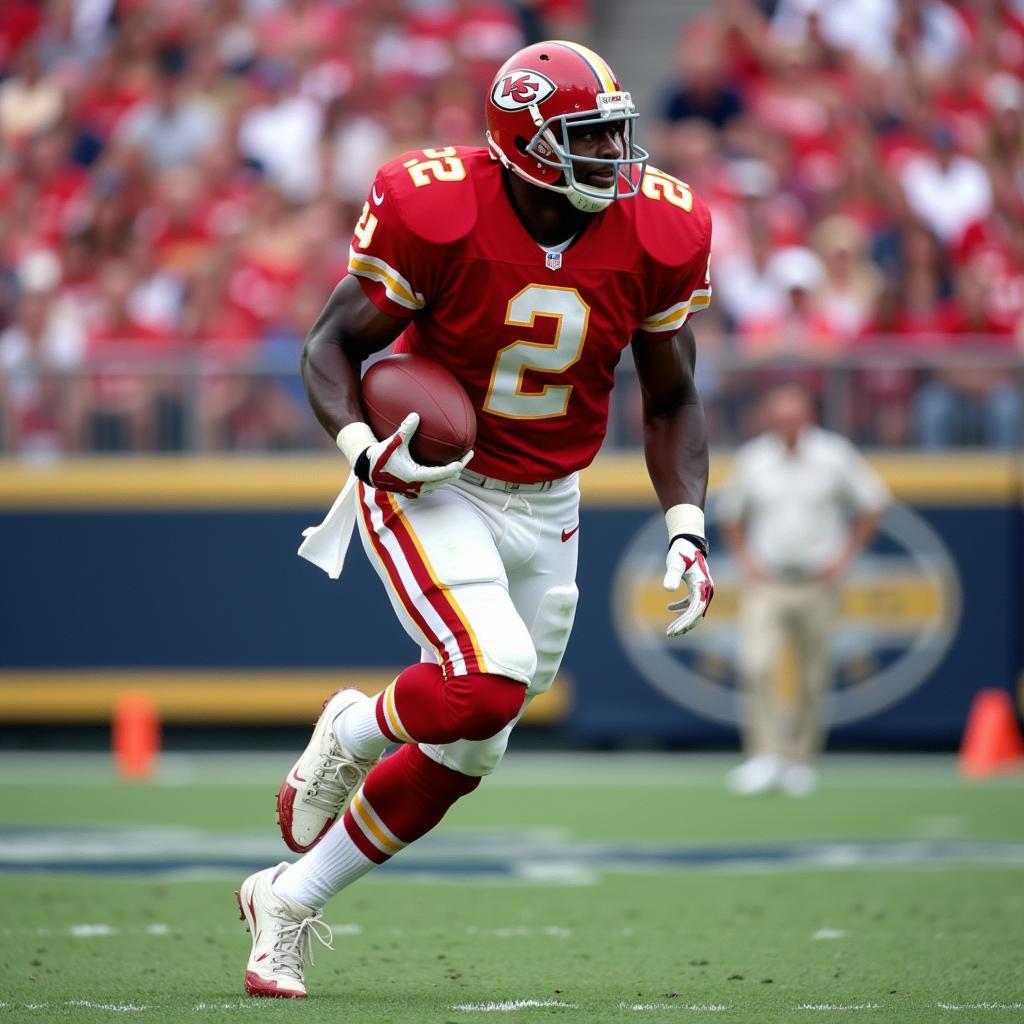 Deion Sanders in action wearing his iconic #2 reds jersey