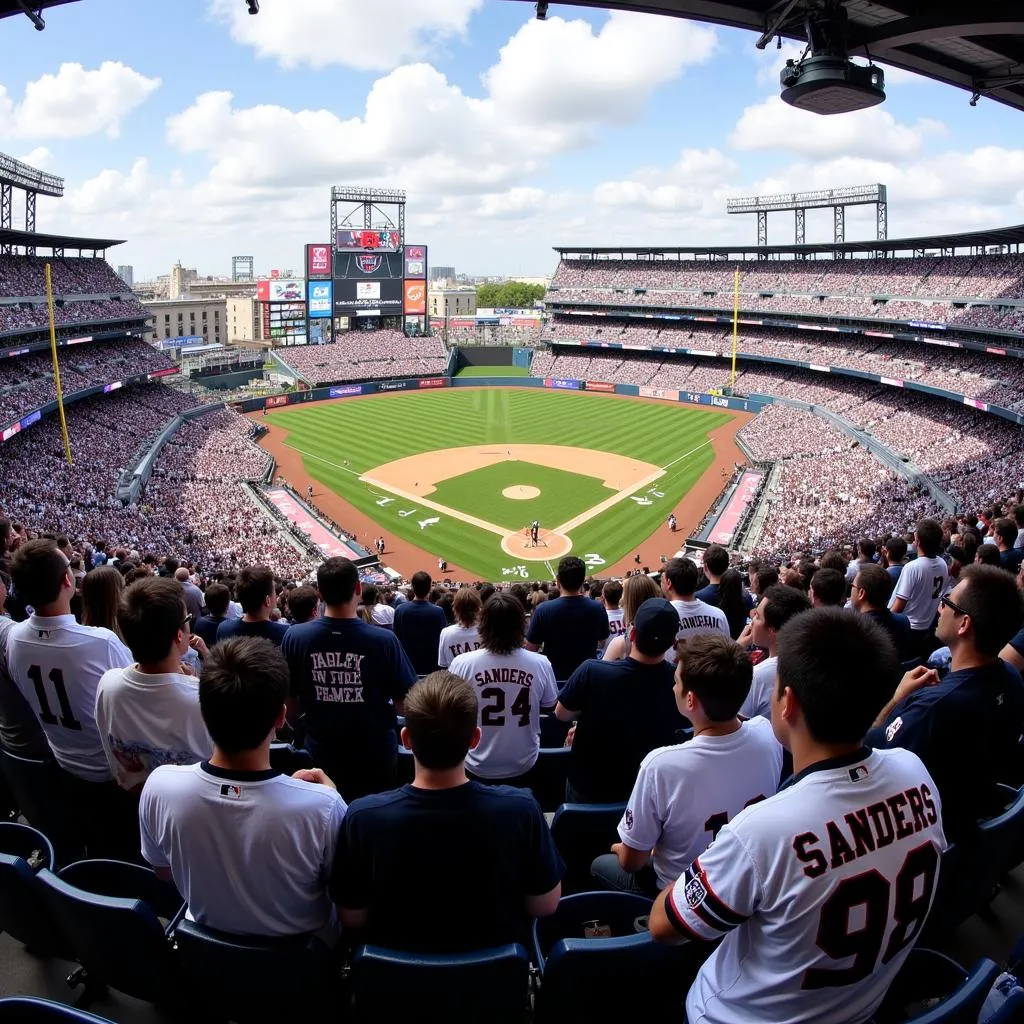 Fans wearing Deion Sanders Yankees jerseys