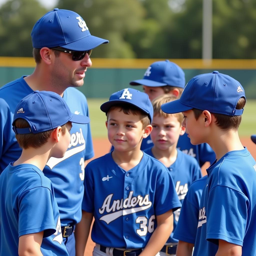 Baseball coach giving instructions to his team in Denver