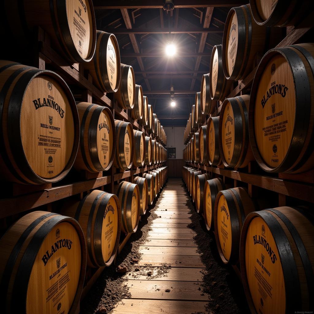 Derby Blanton's barrels aging in a rickhouse