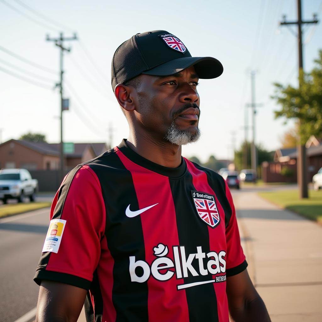 Derrick Manning sporting a Besiktas jersey in Ada, Oklahoma