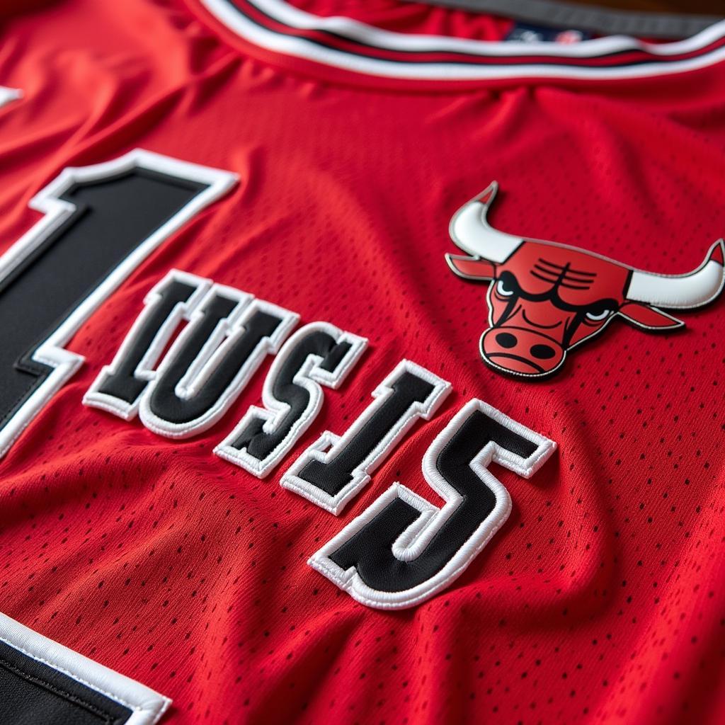 Close-up of Derrick Rose's white Bulls jersey, highlighting the name and number