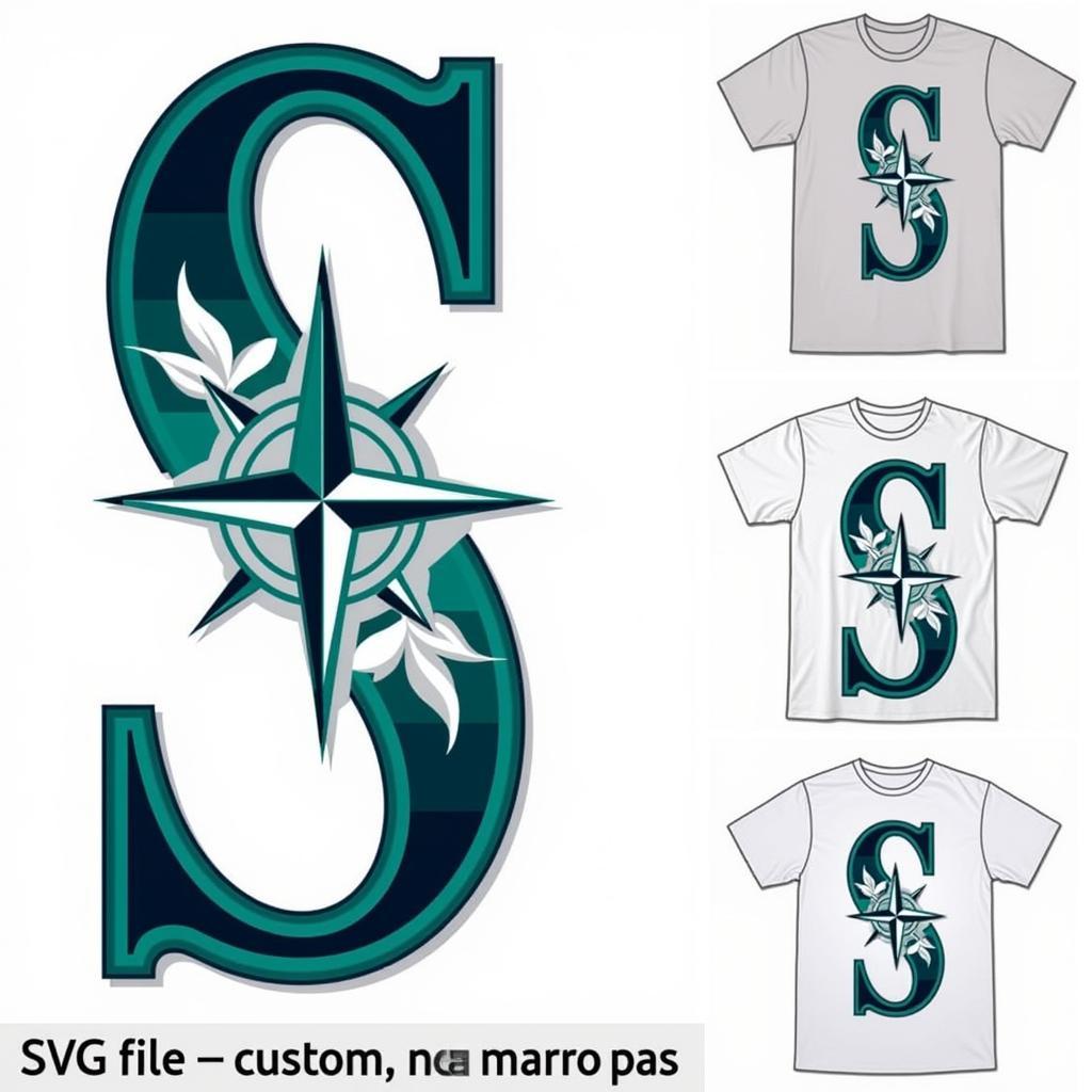 A designer working on a computer, using vector editing software to create a t-shirt design featuring the Seattle Mariners logo