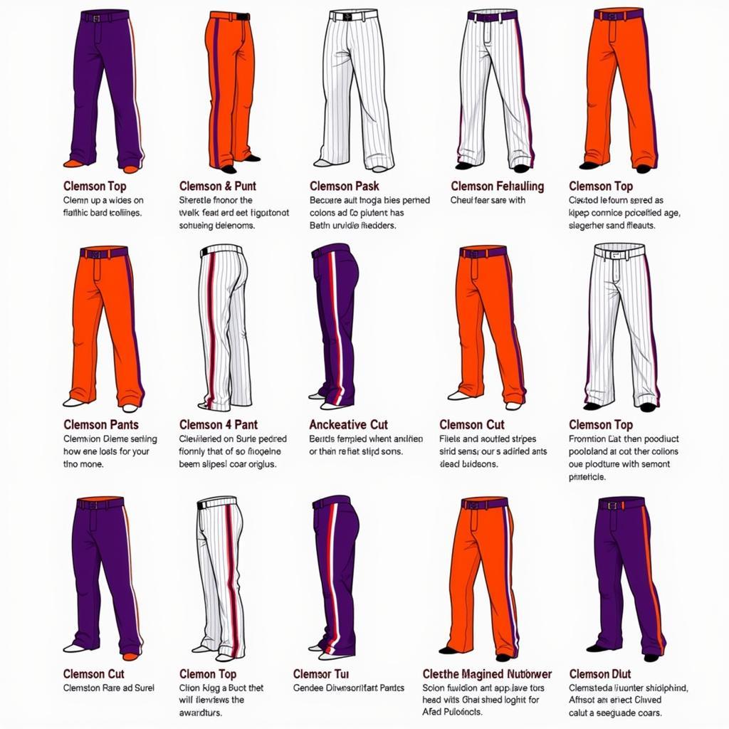 Variety of Clemson cut baseball pant designs