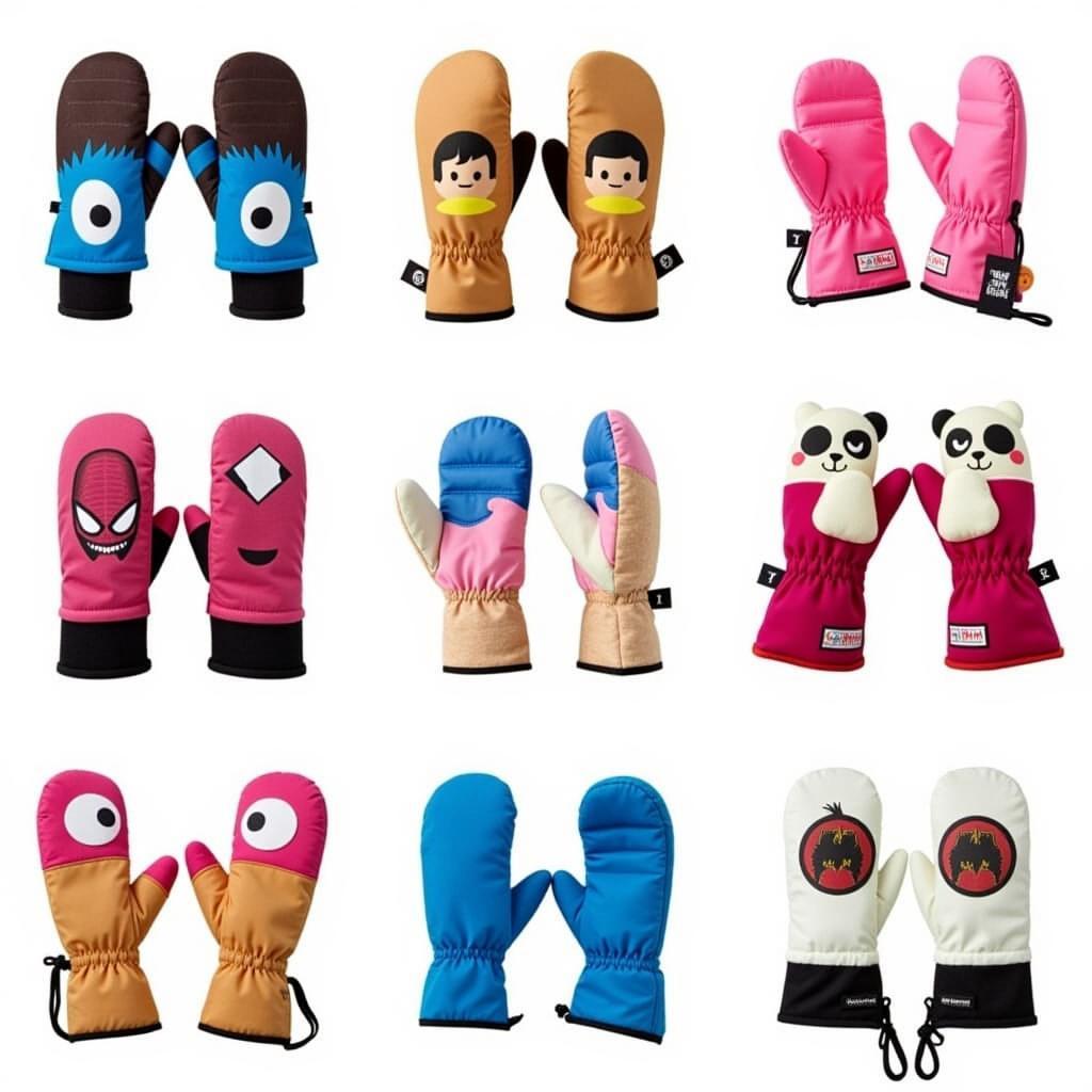 A variety of ice cream sliding mitt youth designs.