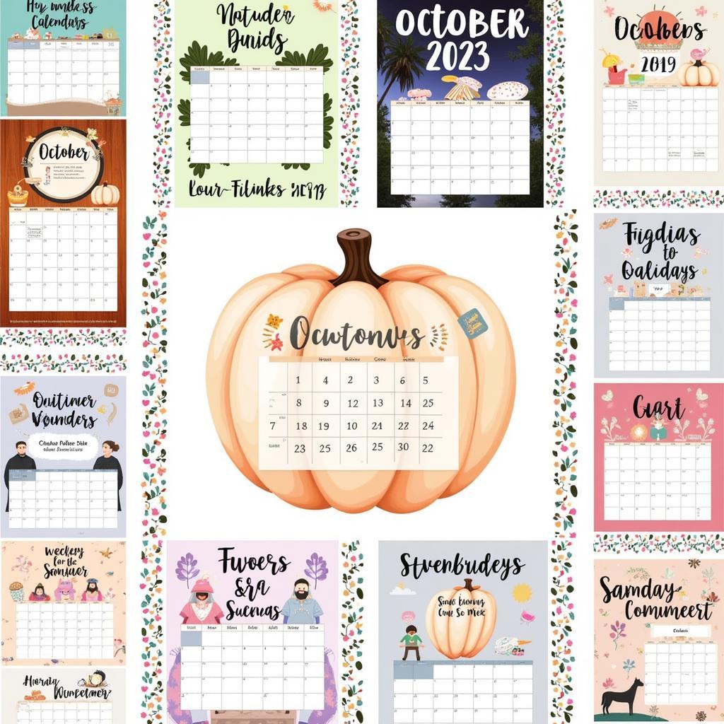 Variety of large October 2023 calendar designs