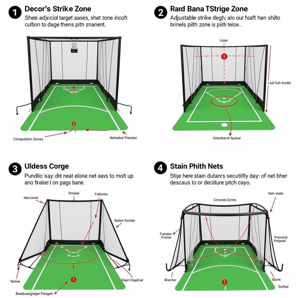 A variety of pitching net strike zone designs for different skill levels and training purposes