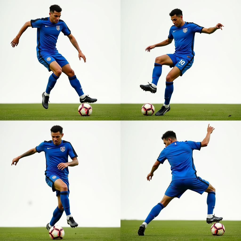 A sequence of images showing the different stages of a dodge bicycle kick