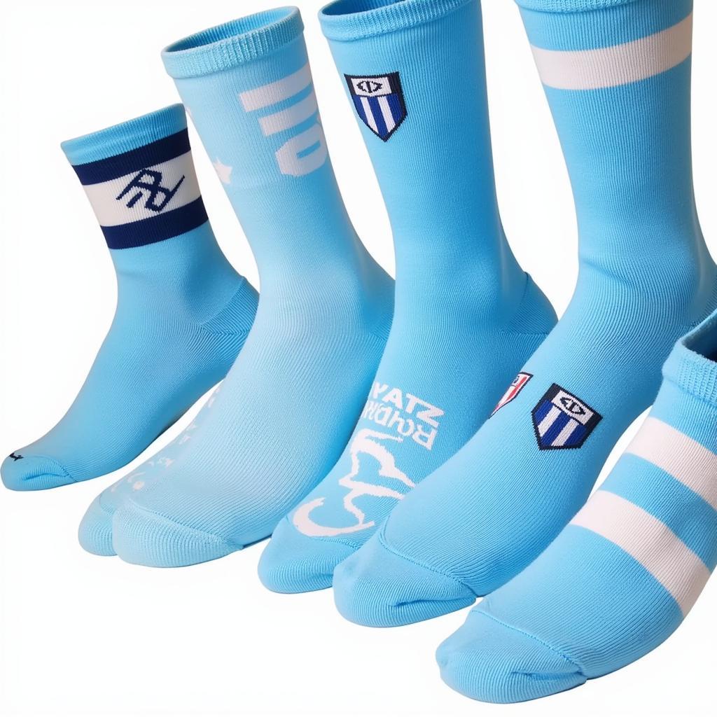 Various styles of baby blue baseball socks