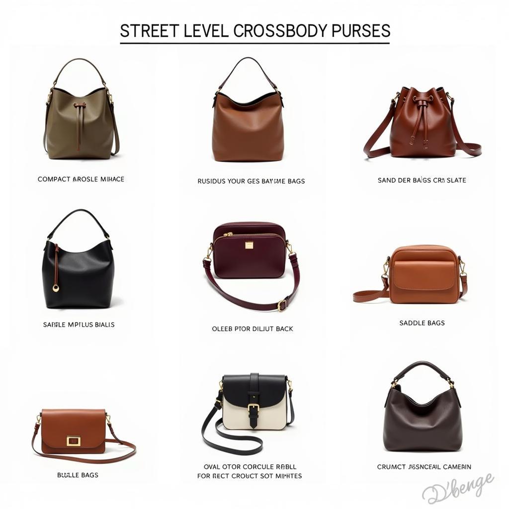 Different styles of street level crossbody purses.