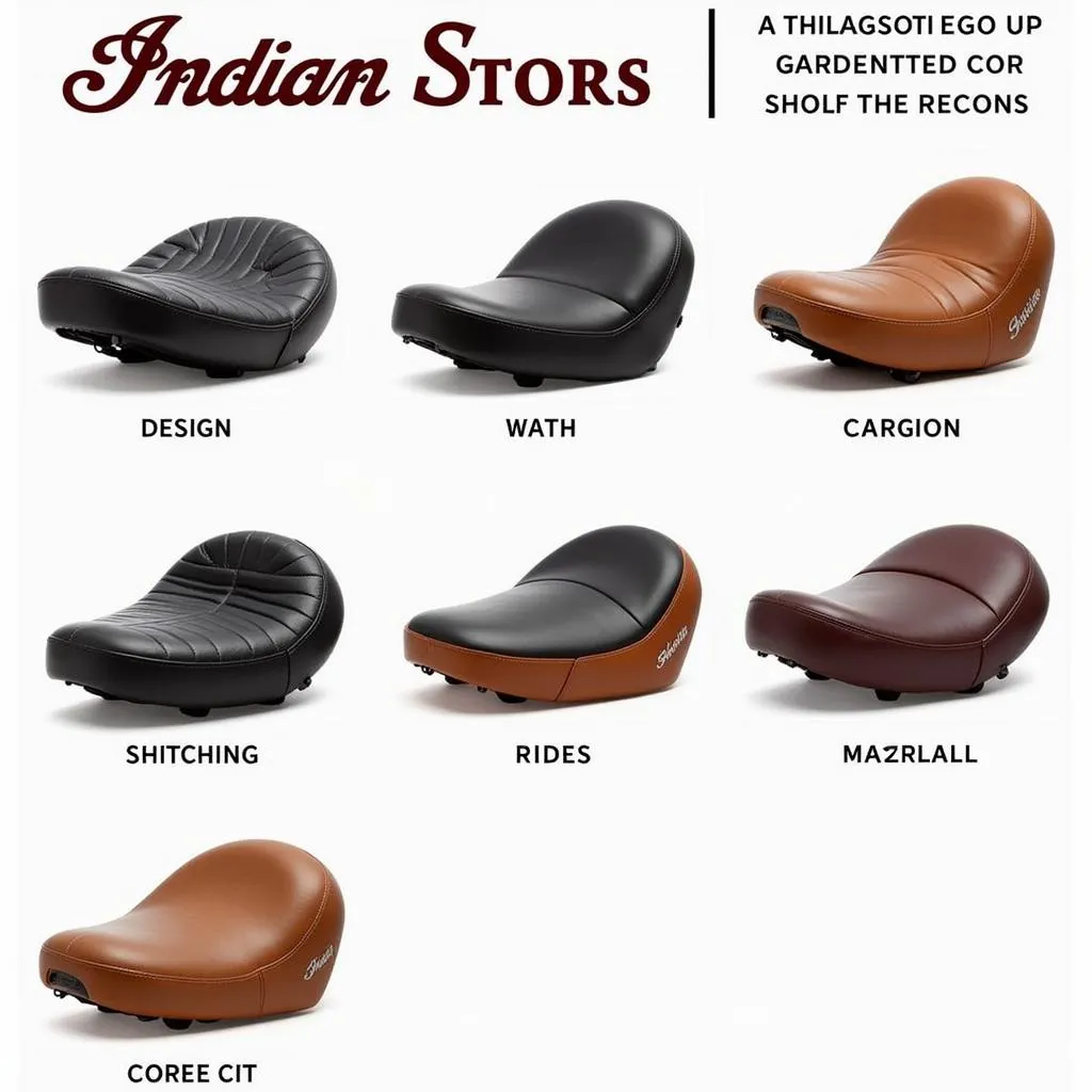 Various styles of Indian Scout two-up seats displayed on a workbench